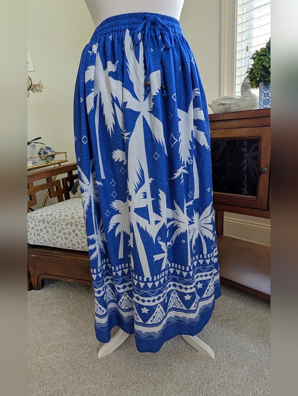 Blue Palm-Print Maxi Skirt - Picture 2 of 3